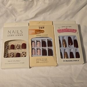 3 Nail Kit Set with Leopard, Pink, and Glitter Designs